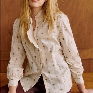 Sezane Chlo Cream Floral Button Down Shirt